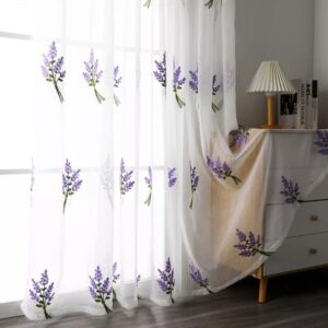 VISILLOS BORDADOS LAVANDA LILA (2 paños de 140 x 230 cm c/u-Argollas metálicas)