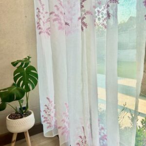 VISILLOS BORDADOS FLORES ROSADAS (2 paños de 140 x 230 cm c/u-Argollas metálicas)