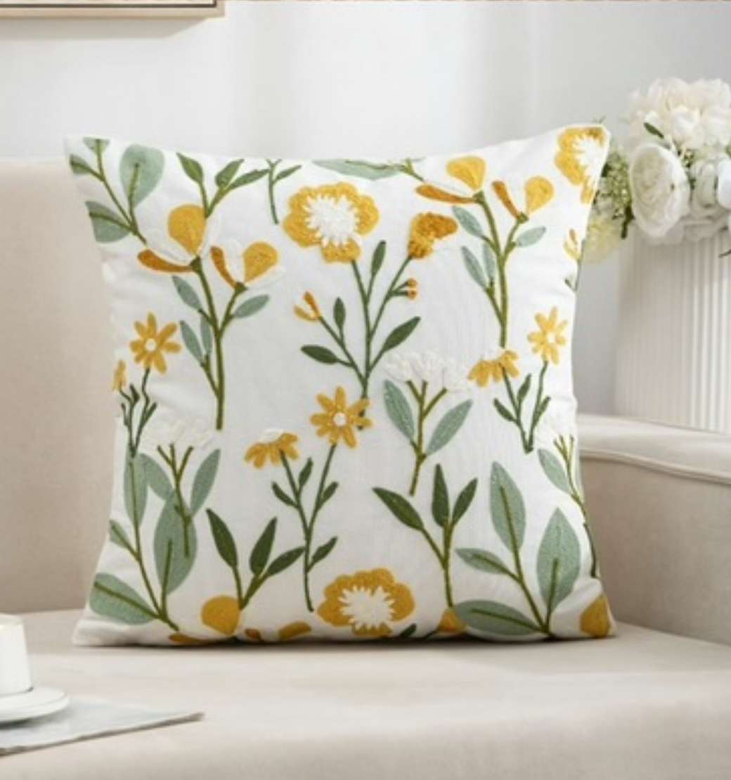 FUNDA DE COJIN BORDADA HOJITAS VERDES 45x45 cm/30x50 cm