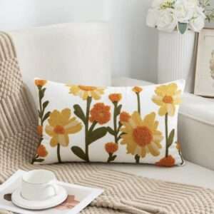 FUNDA DE COJIN BORDADA FLORES MOSTAZA 30 x 50 cm